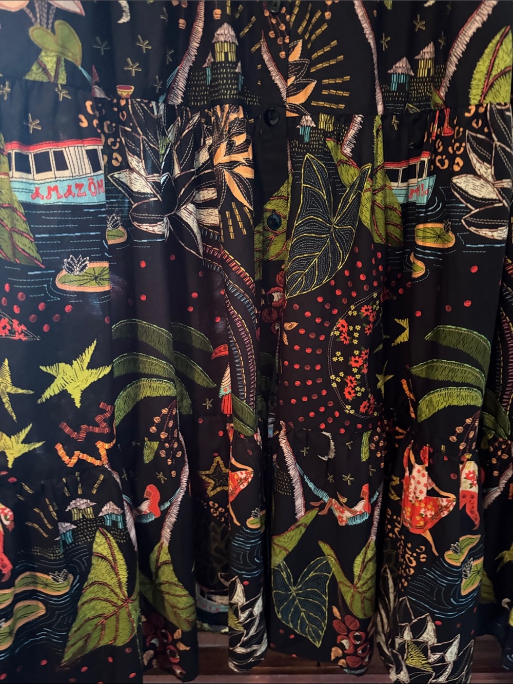EUC FARM RIO ANTHROPOLOGIE PUFF SLEEVE BUTTONDOWN BLACK TROPICAL MAXI DRESS. M - Picture 8 of 17